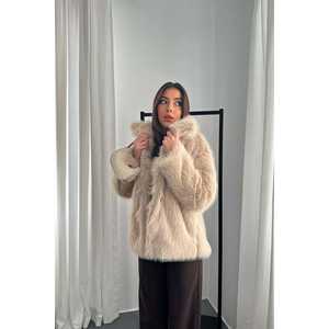 Al por mayor Abrigo de piel de zorro beige delgado, de lana teñida, con cierre de un solo botón y botonadura sencilla, estilo parka camel con estampado tipo blazer - Product Image 5