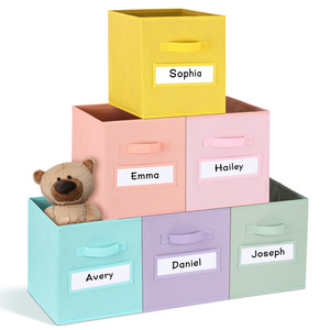 Boîte de rangement pliable en tissu non tissé, bac organisateur multicolore avec poignée et porte-étiquette pour la maison, le placard et la chambre - Product Image 5