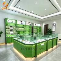 Diseño Clásico de Quiosco para Óptica, Mueble Exhibidor de Gafas de Sol en Blanco y Madera Clara para Venta al por Menor