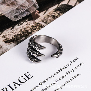 European American Retro Dragon Claw <b>Titanium</b> Steel <b>Ring</b> Men's Spike Open Design Gift Jewelry SA804 - Product Image 2