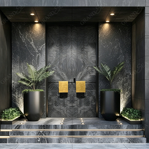 <span class=keywords><strong>Porte</strong></span> d'entrée moderne à double sécurité, noire mate, avec motif vague 3D sculpté et texture en relief - Product Image 5