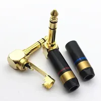 Conector YYTCG/OEM en Ángulo Recto de 6.35mm TRS, Jack Doble Estéreo de 90 Grados, Macho de 1/4 de Pulgada, para Soldar, Colorido, de Aleación de Zinc, Chapado en Oro y Cobre
