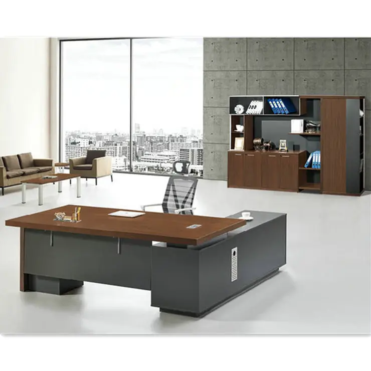 Diskon besar-besaran furnitur kantor desain laminasi kayu Boss Manager meja kantor bentuk L