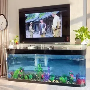 Op Maat Gemaakte Rechthoek Grote Transparante Kubus Acryl Aquarium Aquarium Aquarium Glazen Kogel Front Tv-Standaard Tafel Aquarium