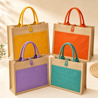 Sacs fourre-tout en toile de jute réutilisables en gros avec poche avant pour cadeaux et courses
