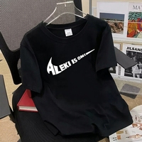T-shirt d'été en coton noir unisexe à manches courtes pour le sport en plein air, col rond, logo personnalisé, t-shirt uni