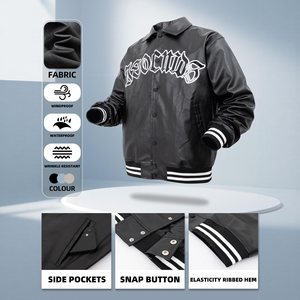 Chaquetas Bomber de Invierno Unisex Personalizadas OEM, Chaqueta Varsity de Motociclista con Cuello Alto y Botones, Bordado, Poliéster/Algodón, Estilo Urbano - Product Image 3
