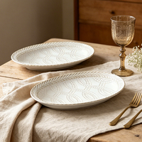Ensemble d'assiettes à dîner en porcelaine embossée vintage, 10/12/13 pouces, blanches à motifs floraux, pour steak, pâtes, salade, pour la maison, le restaurant, le mariage, l'hôtel