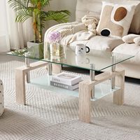 Nouvelle conception 2026 Quantité minimale de commande 50 pièces Table basse rectangulaire moderne blanche 2026 avec pieds en bois et plateau en verre pour salon Table à thé