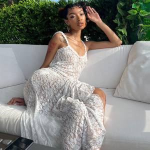 Robe de soirée en dentelle, dos nu, à superposition transparente, taille naturelle, style banquet - Product Image 2