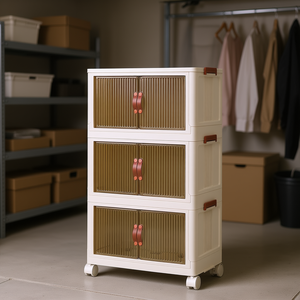 Contenedores de Almacenamiento CJ de 3 Niveles, Plegables de Plástico con Ruedas, Puerta Magnética, Rectangulares, Independientes, Organizador de Dormitorio, Diseño Minimalista - Product Image 2