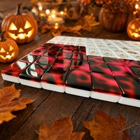 Ensemble de Mahjong américain sur le thème d'Halloween, 160 pièces, tuiles en acrylique rouge et noir imitation écaille de tortue avec motifs de chat noir, araignée, sorcière et citrouille