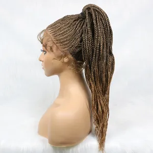 Jennifer Fashion Braided Frontal Box Ponytail Afro Loc Heat Real Glueless Braid Wig Sunshine Human Hair