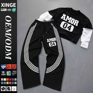 Conjunto Deportivo de 2 Piezas para Hombre, Camiseta de Manga Larga y Pantalones Anchos a Rayas, Impresión Digital Personalizada, Fabricante de Ropa Urbana - Product Image 1