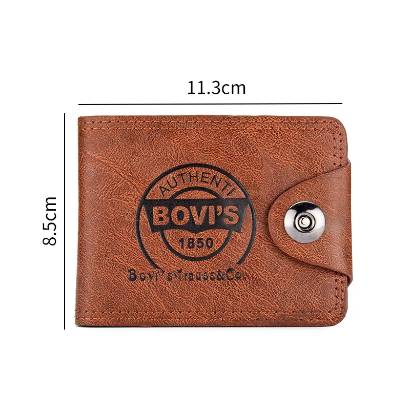 Wholesale Leather Money Wallet Rfid Blocking Trifold Button Filp Wallet Holder For Men With Coin Purse