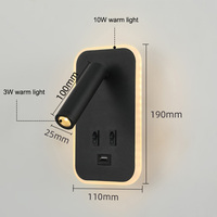 Lampes de lecture murales LED pour livres au lit, applique murale 10W+3W avec ports USB+USB C, lampe de chevet pour tête de lit 3000K 6000K