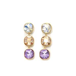 Boucles d'oreilles en cristal, acier inoxydable 316L, placage or PVD, design carré durable et résistant - Product Image 1
