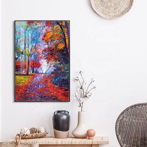 Arte de pared de paisaje de otoño, pintura al óleo original moderna sobre vidrio, paisaje de otoño, impresión acrílica, pintura de porcelana, ilustraciones para pared - Product Image 3