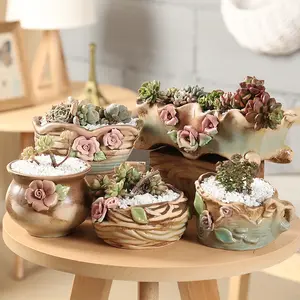 Arcilla de cerámica de estilo Pastoral, macetas suculentas para decoración de jardín