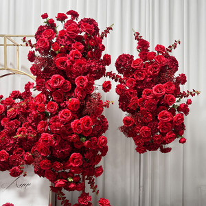 Conjunto de flores artificiales de lujo para telón de fondo de boda, color rojo intenso, decoración floral para arco de ceremonia y pasillo - Product Image 3