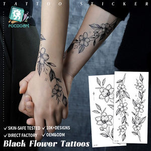 Tatouages temporaires pour adultes en vente chaude, motifs de fleurs noires, <span class=keywords><strong>tatouage</strong></span> pour bras féminin, autocollant d'art corporel imperméable, femmes et hommes - Product Image 3