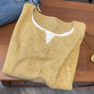 Women's Knitted <b>Cardigan</b> Soft Cozy Long Sleeve Button Front Faux Two Piece Top <b>Spring</b> Trendy Style - Product Image 1