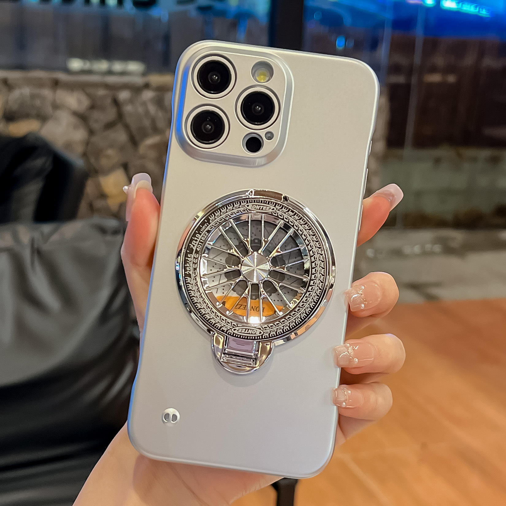 Coque sans bordure + support gyroscope (blanc)