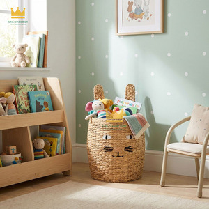 Adorable panier de rangement en jacinthe d'eau avec motif visage de chat pour chambre d'enfant, organiseur de jouets en provenance du Vietnam - Product Image 5