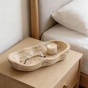 木製生地ボウル トレンディ モダン エコフレンドリー 木製素朴なフルーツアートボックス ギフト 多機能収納トレイ ホームオーガナイザー - Product Image 5