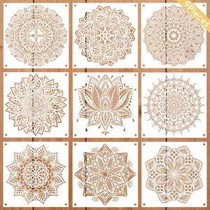 Nuovo Set di 9 <span class=keywords><strong>Stencil</strong></span> Mandala <span class=keywords><strong>da</strong></span> 30x30cm (12 Pollici) Tagliati al Laser per Decorazioni Fai-<span class=keywords><strong>da</strong></span>-Te su Pareti e Pavimenti in Plastica - Product Image 4