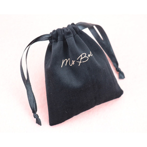Factory Supply 8*10 cm Luxury Soft Black Drawstring Velvet Bag Custom <b>Small</b> Jewelry Pouch Packaging With logo Gold Printed - Product Image 3
