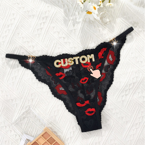 Culotte <span class=keywords><strong>sexy</strong></span> personnalisée avec lettres en strass, lingerie en dentelle pour femmes, cadeau personnalisé pour la Saint-Valentin, sous-vêtements pour anniversaire - Product Image 1