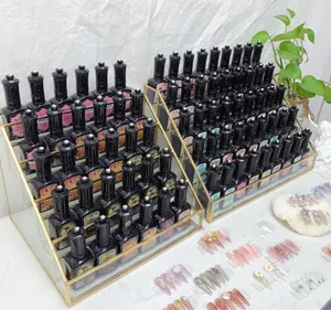 Clear Nail Polish Organizer 5 Tier Plexiglass Acrylic Gold Border Display Rack Holds Up To 30 Bottles