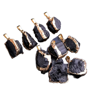 20-30 मिमी कच्चा काला टूर्मैरीन पेलेंट हार चांदी-सोने की प्लेटेड अनियमित काले रंग की रेकी कच्चे क्रिस्टल उपहार मिश्र धातु - Product Image 1