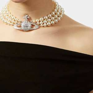 Collar de Perlas de Tres Capas con Diseño de Saturno, Ónix Negro y Diamantes, Gargantilla de Planeta, Estilo Empress Dowager Punk, Joyería para Banquete - Product Image 4