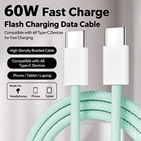Kabel Data Pengisian Cepat 60W Tipe-C ke Tipe-C Tembaga Murni Konektor USB 3.0 untuk Ponsel