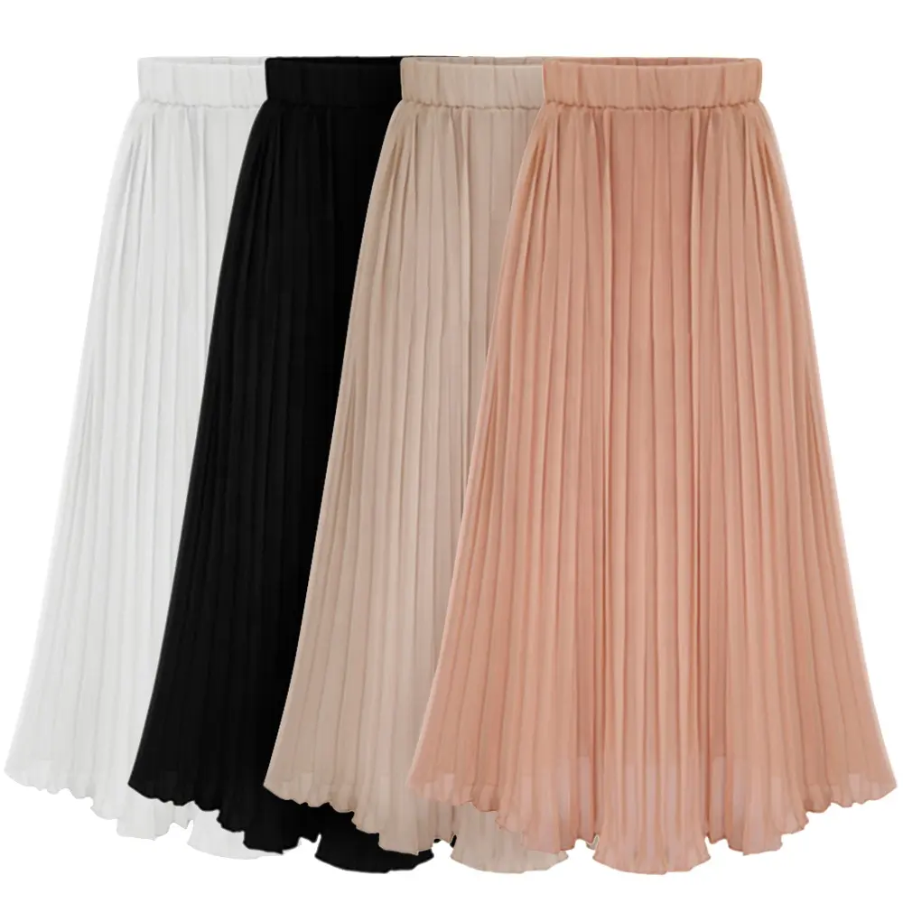 नई ग्रीष्मकालीन महिलाओं के वस्त्र आकस्मिक ठोस रंग शिफॉन एक लाइन Pleated लंबी पोशाक Oem कपड़े महिलाओं बोहेमियन स्कर्ट महिला स्कर्ट