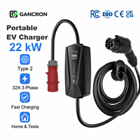 Chargeur EV portable de type 2 AC 22 kW 32 A triphasé, borne de recharge rapide murale EVSE universelle pour voiture électrique à domicile Tesla