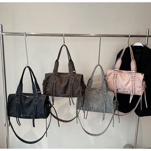 Borse a tracolla Vintage da <span class=keywords><strong>donna</strong></span> borse a tracolla borse da motociclista nero grigio grande capacità Tote <span class=keywords><strong>borsa</strong></span> a mano - Product Image 5