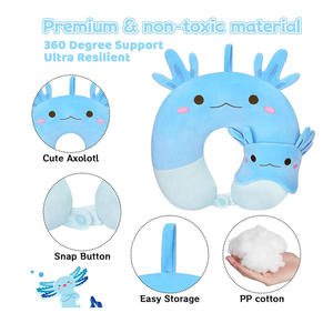 8706 Meilleures ventes Oreiller de voyage en peluche léger et mignon en forme de U, style dessin animé, Axolotl bleu, avec <span class=keywords><strong>masque</strong></span> pour les yeux pour enfants, pour dormir et voyager - Product Image 2