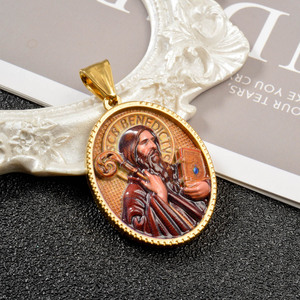 Colgante unisex de San Benito de acero inoxidable antideslustre, tipo cruz, al por mayor - Product Image 4