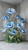 Set Kertas Krepe Biru Raksasa Y-89Premium Corn Poppy dengan Lampu & Organza untuk Dekorasi Pernikahan, Jendela, Mal, Acara, dan Instalasi Seni