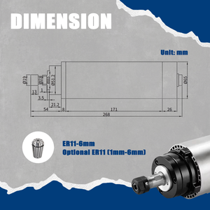 Moteur de broche CNC refroidi par air Zhong Hua Jiang 1,5 kW ER11 65 mm 4 roulements 110 V/220 V, vitesse maximale 24 000 tr/min, pour routeur, gravure et perçage - Product Image 2