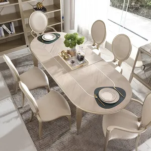 2024 Customized Rectangular Real Natural Wood Top Italian Luxury Design Wood Types 6 Chairs Dining Table Set
