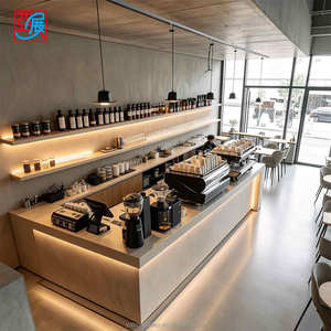 Bancone Bar in Legno con LED per Caffetteria, Ristorante e Progetti d'Interni per Caffetterie Commerciali - Product Image 1