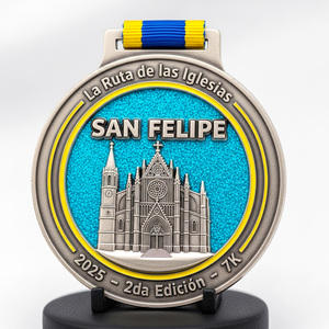 Medalla <span class=keywords><strong>de</strong></span> carrera San <span class=keywords><strong>Felipe</strong></span> 7K personalizada, troquelada, con esmalte suave 3D, acabado plateado antiguo con brillo, premio para finalistas - Product Image 1