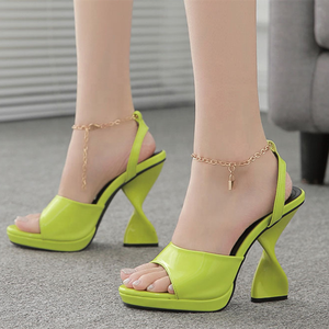 Light Square Toe Patent Ankle Chain High Heeled <b>Sandals</b> Design Heel Back Strap Women Shoes 2022 Summer - Product Image 1