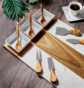 Set da 11 Pezzi per Tagliere in Marmo e Legno di Acacia, con 3 Ciotole, 3 Cucchiai e 4 Utensili per Tagliare - Product Image 1
