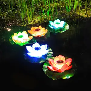 Açık hava bahçe dekorasyonu su geçirmez RGB renkli yüzer gölet Led Solar lamba güneş Lotus çiçek fener işık Yard havuzu için