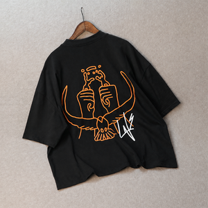 <span class=keywords><strong>T</strong></span>-shirt da uomo nere personalizzate con logo, pesanti, stile hip-hop, vestibilità ampia, all'ingrosso dal produttore - Product Image 2